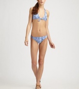 EXCLUSIVELY AT SAKS.COM. This flattering halter top and stretch bikini bottom feature a pretty blue and white paisley print.Triangle cupsHalter strap clasp closureBack tie closureStretch bottom80% polyamide/20% elastaneFully linedHand washMade in Italy