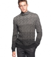 Wide fade to dark horizontal stripe fitted sweater by Calvin Klein is attractively sophisticated.