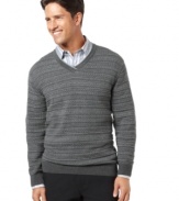 Add a layer of sophisticated style with the luxuriously fine hand of this Tasso Elba Fair Isle v-neck sweater. (Clearance)