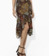 Lauren by Ralph Lauren's flowing silk georgette skirt is crafted with two ruffled tiers for feminine, fluid movement.