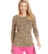 Charter Club's petite basic top gets jazzed up with an allover animal print. It looks great worn alone, or layered with a cardigan!