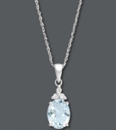 The perfect present for a March birthday. Make it personal with this stunning pendant crafted from oval-cut aquamarine (1-1/2 ct. t.w.) and sparkling diamond accents. Setting and chain crafted in 14k white gold. Approximate length: 18 inches. Approximate drop: 2/3 inch.