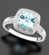 Grace your finger with this glittering cushion-cut aquamarine (1-1/3 ct. t.w.) surrounded with round-cut diamond accents on a 14k white gold band.