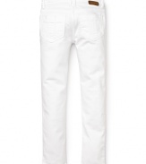 In bright white, these slim fit Burberry jeans add crisp summer style to exciting excursions.