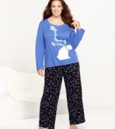 Stay warm in these plus size pajamas by HUE featuring a polar bear on the top and polka dots on the fleece pants.