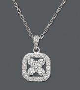 Simple, stunning elegance. This picturesque pendant presents certified near colorless round-cut diamond (1/2 ct. t.w.) in a square and floral pattern.  Crafted in 14k white gold. Approximate length: 18 inches. Approximate drop: 5/8 inch.