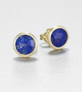 From the Jaipur Resort Collection. Faceted domes of richly hued, gold-flecked lapis are beautifully set in hand-engraved gold frames with a brushstroke texture for these studs of modern elegance.Lapis18k yellow goldDiameter, about .5Post backMade in Italy