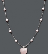 Sweet femininity. Show your subtle side in this delicate pendant necklace with heart-shaped rose quartz (18 ct. t.w.) and pink cultured freshwater pearls (5-6 mm). Set in sterling silver. Approximate length: 18 inches. Approximate drop: 5/8 inch.