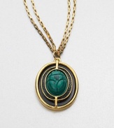 A malachite scarab pendant accented with lizard skin on a double box link chain. MalachiteLizard skinGoldtone brassLength, about 36Pendant size, about 1Lobster clasp closureMade in USA