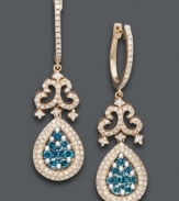 Soiree-ready sparkle! Bella Bleu by Effy Collection's elegant earrings are the perfect complement for any evening affair. Crafted in 14k rose gold, earrings feature a lovely mix of round-cut white diamonds (9/10 ct. t.w.) and blue diamonds (3/4 ct. t.w.). Approximate drop: 1-3/4 inches.