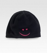 A cozy knit topper featuring an embroidered smiley face.Wool/Rayon/Nylon/CashmereOne size fits mostDry cleanImported