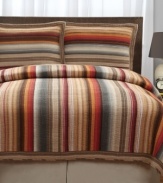 Swimmingly superior stripes. Adorn your bed with this Riverside sham, featuring intricate stitching details and vivid vertical stripes in warm multi-colored tones for exceptional texture and appearance.