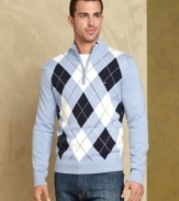 Handsome argyle makes a good first impression with this fresh sweater from Tommy Hilfiger.