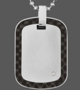 Industrial-strength style. This polished men's pendant features a chic dog tag shape with a round-cut diamond accent at the corner. Crafted in stainless steel and black carbon fiber. Approximate length: 24 inches. Approximate drop length: 1-1/2 inches. Approximate drop width: 1 inch.