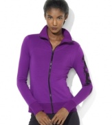 Lauren Ralph Lauren's shimmering dragon enlivens chic active jacket rendered in a soft stretch cotton blend.