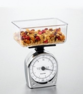 This precise, versatile kitchen scale is a necessity for the skilled chef. It accurately weights even very small amounts with perfect precision so you can make that recipe exactly how you want it. Maximum weight 2 lbs. Dishwasher safe bowl. Scale stores in bowl. Model #051.