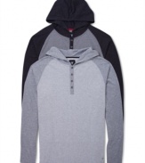 Trendy henley hoodie with baseball appeal by Univibe.