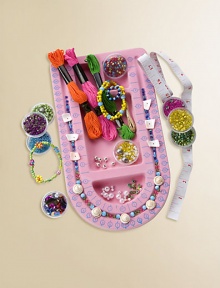 Make lots of jewelry with tons of beads and beading tray. Set includes beads, bells, sequins, shells, beading tray, elastic, colored and hemp strings, tape measure, beading needles and easy instructions in a storage case.14 tallRecommended for ages 8 and upImported