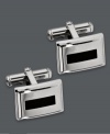 Polish your every day look. These stately cuff links features a stainless steel setting and rectangular black enamel accents. Pair features a swivel backing for easy use. Approximate length: 5/8 inch. Approximate width: 1/2 inch.