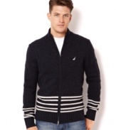 Dress with purpose wearing this full-zip striped sweater from Nautica.