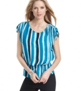 The bright blue stripes of this blouson-style MICHAEL Michael Kors petite top will be a breath of fresh air for your wardrobe as you transition into spring!