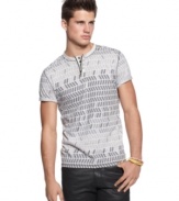 Snap to it. This t-shirt from Bar III is a change from your normal short-sleeved pattern.