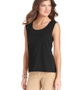 Jones New York Collection lends a luxe touch to this plus size tank top, featuring silk trim-- it's an ideal layering piece.