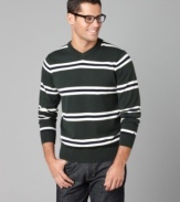 A simple, streamlined stripe gives this Tommy Hilfiger sweater classic appeal.