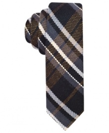 Put your best foot forward in plaid and this silk tie from Penguin.