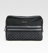 Leather trimmed diamante case with signature web.Zip top closure10W x 6H x 4DMade in Italy