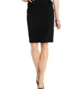 Nine West puts a stylish twist on the traditional pencil skirt, adorning it with a wide waistband with ruching at the sides. Tuck in your top to show it off!