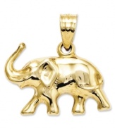 Commemorate a once-in-a-lifetime safari, or simply add a touch of good luck. This polished 3D elephant charm is set in 14k gold. Chain not included. Approximate length: 7/10 inch. Approximate width: 7/10 inch.