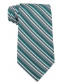 Follow the lines in your wardrobe. With sleek stripes, this Calvin Klein tie always keeps it sleek.