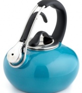 This innovative tea kettle throws you for a loop with its polished enamel coating that brings a little excitement and color to your kitchen. With a sweeping handle that arcs high above its body, this kettle knows the importance of high design and total functionality. The clever bell-shaped design helps induce heat for faster boiling. Limited warranty.