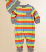 Rendered in plush cotton with bold stripes and a full snap front, your little angel will be cozy and cute in this charming one-piece with matching hat.CrewneckLong sleevesSnap-frontPatch pocketBottom snapsCottonMachine washImported Please note: Number of buttons/snaps may vary depending on size ordered. 