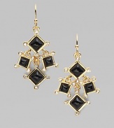 Graphic and dramatic diamond shapes of black enamel have sparkling faceted crystals at their corners in this striking chandelier style.CrystalEnamel14k goldplatedDrop, about 2Ear wireImported