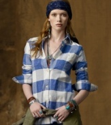 Constructed for homespun appeal in softly textured woven cotton, Denim & Supply Ralph Lauren's rugged workshirt gets girlie with chic three-quarter sleeves. (Clearance)