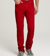 J Brand does color! The jeans you love now come in chromatic hues--an attractive alternative to everyday black and blue.