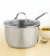 Whether it's a simple marinara or a complex beurre blanc, the right sauce can really bring a dish together. This easy-pour saucepan features a brilliant stainless steel exterior and encapsulated base of 18/10 stainless steel and pure aluminum for fast, even heating. Limited lifetime warranty.