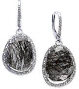 Inspired by nature, these stunning drop earrings highlight organically-shaped black rutilated quartz (12-1/4 ct. t.w.) stones surrounded by round-cut diamonds (1/6 ct. t.w.). Set in sterling silver. Approximate drop: 1-1/4 inches.