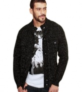 Look cool, stay warm in this handsome Marc Ecko Cut & Sew knit cardigan.