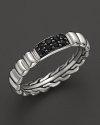 Black sapphires accent a sterling silver John Hardy band ring.