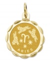 Tell everyone your sign in style! This scalloped and polished disc charm features the Aries Zodiac in 14k gold. Chain not included. Approximate length: 9/10 inch. Approximate width: 3/5 inch.