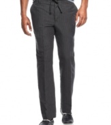 The feel casual but vertical striping elevates these lightweight pants from Perry Ellis.