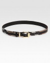 Signature Burberry checks outline this supple leather belt with goldtone buckle.Width, about 2Leather/CottonMade in Italy