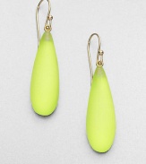 From the Lucite Collection. Sensuously sleek and smooth drops of hand-sculpted, hand-painted Lucite are simply stunning.LuciteGoldtoneDrop, about 1.75Width, about .5Ear wireMade in USA