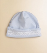 Keep that precious little head warm with the softness of cotton knit, richly embroidered.Beanie styling with embroidered cuff Cotton; machine wash Imported