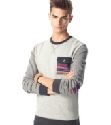 The classic patch sweater gets an update by Bar III with colorful prints and a sporty design.