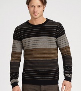 A modern-fit crewneck sweater exudes casual elegance and is expertly knitted in rich wool blend for an on-trend colorblock effect.CrewneckRibbed knit collar, cuffs and hem50% merino wool/25% baby camel/25% nylonHand washImported