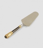 Antique gold plate with oxidized platinum plated handle and stainlees steel cake server blade, perfect for individual or social dining. 11½ long Comes in gift box Imported